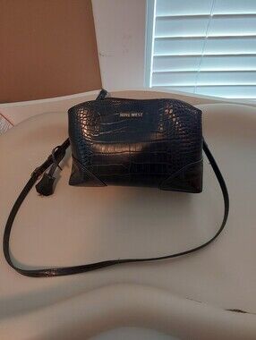 Nine West Black Croc-Embossed Leather Crossbody Bag